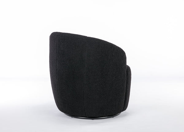 English Elm Teddy Plush Barrel Swivel Chair with Metal Ring Base for Living Room Reading Nook Black W527109489