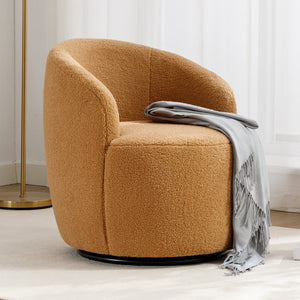 English Elm Teddy Plush Barrel Swivel Chair with Metal Ring Base for Living Room Reading Nook Khaki W527109488