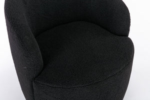 English Elm Teddy Plush Barrel Swivel Chair with Metal Ring Base for Living Room Reading Nook Black W527109489