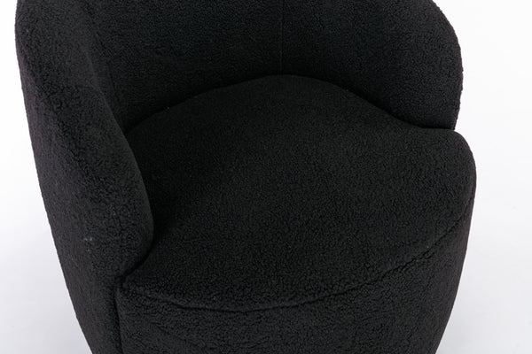 English Elm Teddy Plush Barrel Swivel Chair with Metal Ring Base for Living Room Reading Nook Black W527109489