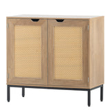 Hearth and Haven Zone Sideboard with 2 Rattan Doors and Hollow Handle, Set of 2, Natural W1908119453