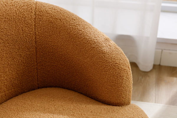 English Elm Teddy Plush Barrel Swivel Chair with Metal Ring Base for Living Room Reading Nook Khaki W527109488