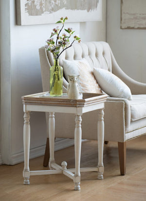 English Elm 20x20x25" Alcott Square Fir Wood Side Table Tray Top Farmhouse Distressed White W2078125590