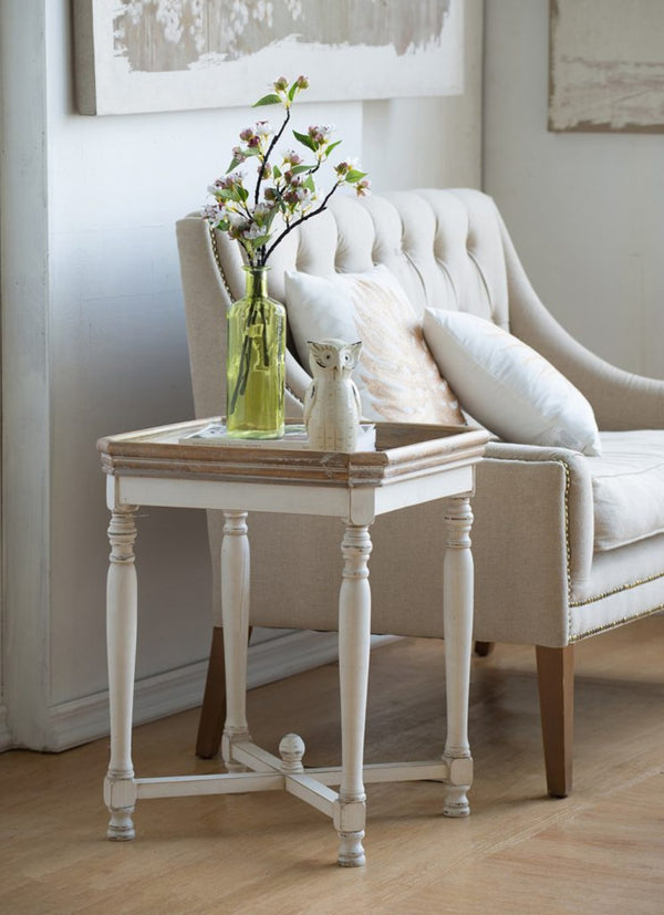 English Elm 20x20x25" Alcott Square Fir Wood Side Table Tray Top Farmhouse Distressed White W2078125590