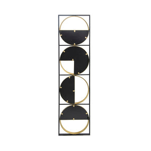 English Elm 47.2" Art Deco Iron Beaded Wall Mirror Four Stacked Panels Matte Black Entryway Accent W2078124372