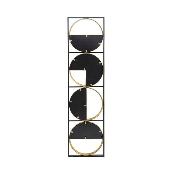 English Elm 47.2" Art Deco Iron Beaded Wall Mirror Four Stacked Panels Matte Black Entryway Accent W2078124372