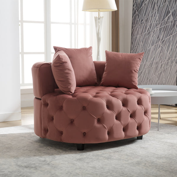 English Elm A&A Velvet Barrel Accent Chair with Curved Back and Plush Seat — Stylish Living Room Statement Piece Pink W114394737