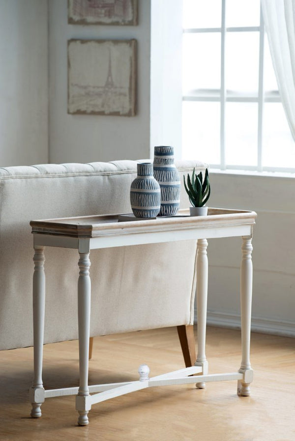 English Elm 42x14x30" Alcott Fir Wood Console Table Antique White Two-tone Farmhouse Entryway W2078125599