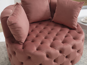 English Elm A&A Velvet Barrel Accent Chair with Curved Back and Plush Seat — Stylish Living Room Statement Piece Pink W114394737