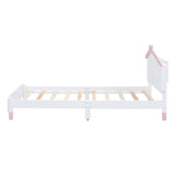 English Elm Twin Size Wood Platform Bed With House-Shaped Headboard and Motion Activated Night Lights (White+Pink)