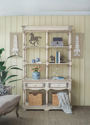 English Elm 51x19.5x81.5" Adela Solid Fir Wood Tall Bookcase Distressed White French Country Etagere W2078P170345