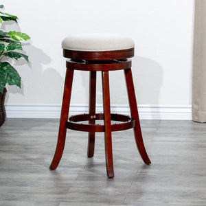 English Elm 24" Counter Swivel Stool Cherry Finish with Beige Padded Seat, Solid Hardwood Frame, 300 lb Capacity B04660662
