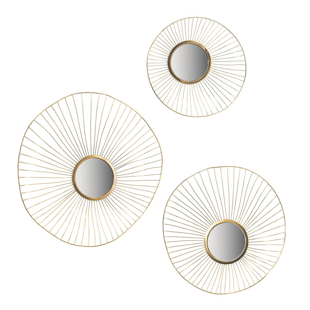 English Elm Set of 3 Abstract Sculptural Wall Mirrors with Gold Iron Frames for Glam Decor W2078124330
