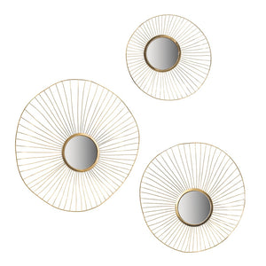 English Elm Set of 3 Abstract Sculptural Wall Mirrors with Gold Iron Frames for Glam Decor W2078124330