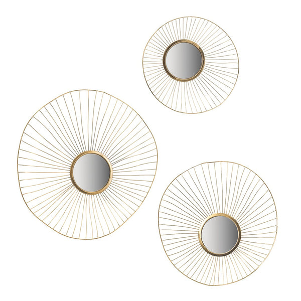 English Elm Set of 3 Abstract Sculptural Wall Mirrors with Gold Iron Frames for Glam Decor W2078124330