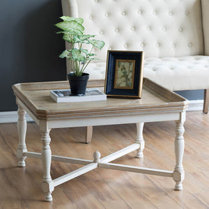 English Elm 33x33x19" Alcott Square Tray Coffee Table Distressed White Fir Wood Farmhouse Living Room W2078125602