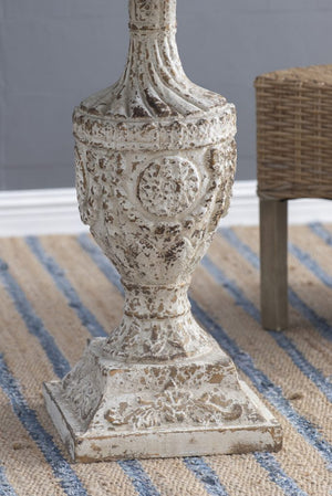 English Elm 30x31" Round Pedestal Dining Table Engraved Floral Fir Wood Farmhouse Accent W2078125613