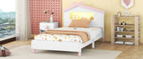 English Elm Twin Size Wood Platform Bed With House-Shaped Headboard and Motion Activated Night Lights (White+Pink)