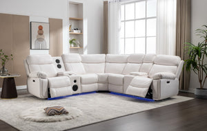 English Elm Le047 Power Reclining Sectional with Led Ambient Lighting and Built in Speaker Console W1805S00007