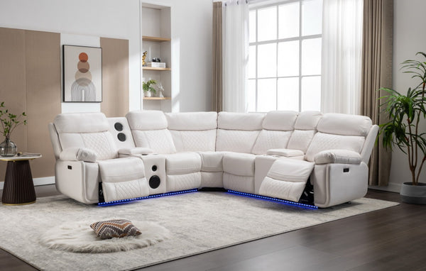 English Elm Le047 Power Reclining Sectional with Led Ambient Lighting and Built in Speaker Console W1805S00007
