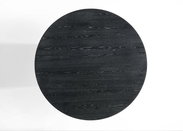 English Elm Jasper Round Pedestal Dining Set Five Piece Ebony Lacquer with Beige Fabric Seats B061S00735