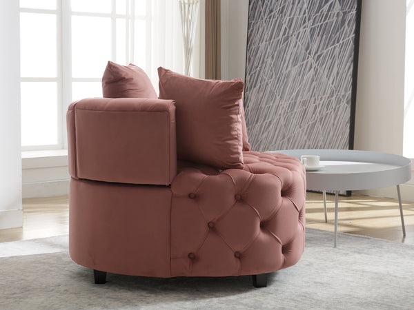 English Elm A&A Velvet Barrel Accent Chair with Curved Back and Plush Seat for Living Room Comfort and Style Pink W114394737