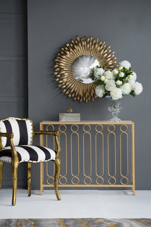 English Elm 27" Sunburst Wall Mirror Glam Gold Iron Spokes Entryway Living Room Focal Piece W2078124329