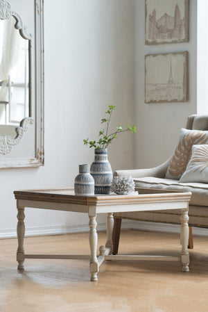 English Elm 33x33x19" Alcott Square Tray Coffee Table Distressed White Fir Wood Farmhouse Living Room W2078125602