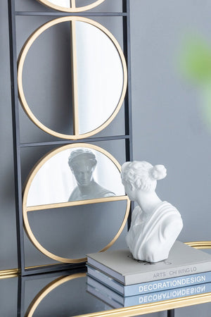 English Elm 47.2" Art Deco Iron Beaded Wall Mirror Four Stacked Panels Matte Black Entryway Accent W2078124372