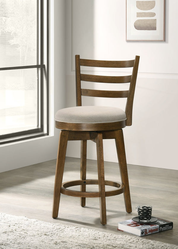 English Elm Joplin Walnut Ladder Back Swivel Counterstool with Linen Seat Farmhouse Kitchen B061131269
