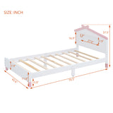 English Elm Twin Size Wood Platform Bed With House-Shaped Headboard and Motion Activated Night Lights (White+Pink)