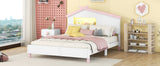 English Elm Full Size Wood Platform Bed With House-Shaped Headboard and Motion Activated Night Lights (White+Pink)