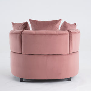 English Elm A&A Velvet Barrel Accent Chair with Curved Back and Plush Seat — Stylish Living Room Statement Piece Pink W114394737