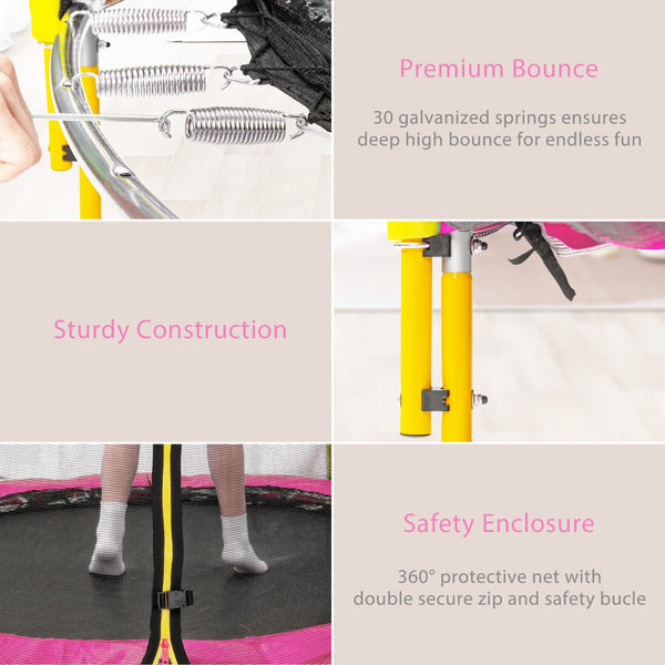 English Elm 5.5ft Kids Trampoline Steel Frame Enclosure Net Basketball Hoop Safe Bouncer Pink MS309258AAH
