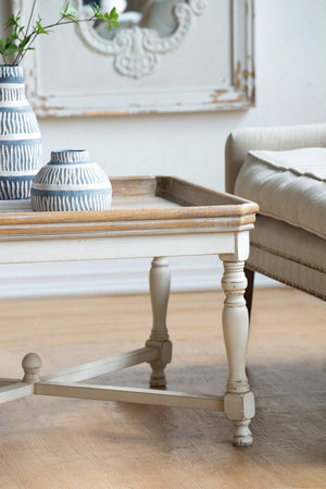 English Elm 33x33x19" Alcott Square Tray Coffee Table Distressed White Fir Wood Farmhouse Living Room W2078125602