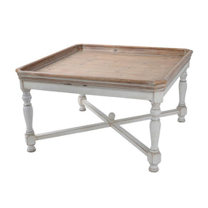 English Elm 33x33x19" Alcott Square Tray Coffee Table Distressed White Fir Wood Farmhouse Living Room W2078125602