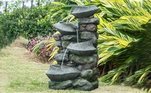 English Elm 19x15x31.5" Four Tier Polyresin Rock Cascading Fountain with Led for Patio Garden W2078124491