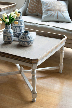 English Elm 33x33x19" Alcott Square Tray Coffee Table Distressed White Fir Wood Farmhouse Living Room W2078125602