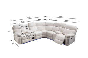 English Elm Le047 Power Reclining Sectional with Led Ambient Lighting and Built in Speaker Console W1805S00007