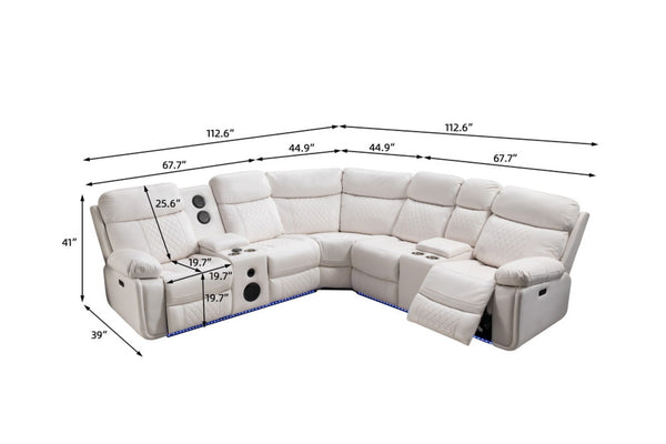English Elm Le047 Power Reclining Sectional with Led Ambient Lighting and Built in Speaker Console W1805S00007