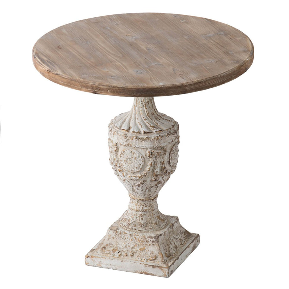 English Elm 30x31" Round Pedestal Dining Table Engraved Floral Fir Wood Farmhouse Accent W2078125613