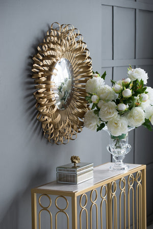 English Elm 27" Sunburst Wall Mirror Glam Gold Iron Spokes Entryway Living Room Focal Piece W2078124329