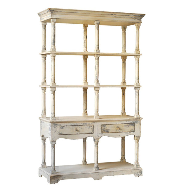 English Elm 51x19.5x81.5" Adela Solid Fir Wood Tall Bookcase Distressed White French Country Etagere W2078P170345