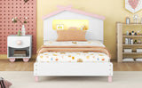 English Elm Twin Size Wood Platform Bed With House-Shaped Headboard and Motion Activated Night Lights (White+Pink)