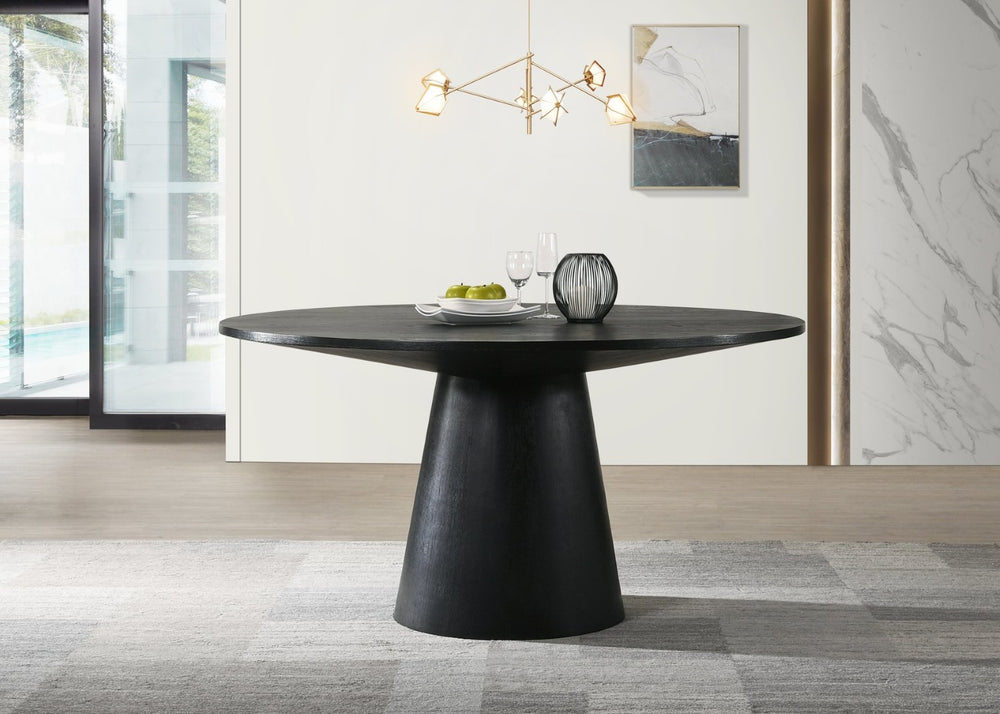 English Elm Jasper Round Pedestal Dining Table Ebony Wood Grain Finish Seats Six Contemporary B061S00729
