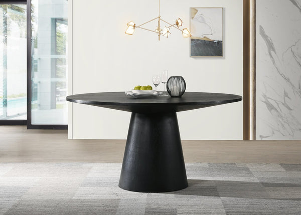English Elm Jasper Round Pedestal Dining Table Ebony Wood Grain Finish Seats Six Contemporary B061S00729