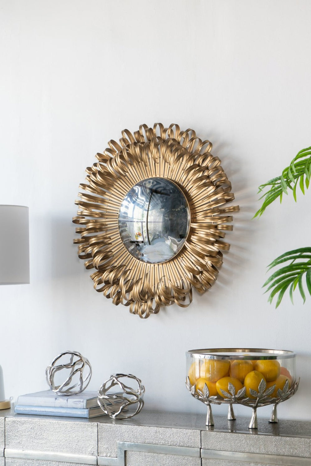 English Elm 27" Sunburst Wall Mirror Glam Gold Iron Spokes Entryway Living Room Focal Piece W2078124329
