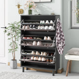 Modern Shoe Cabinet with Hooks, Flip Drawers - Holds 24 Pairs