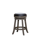 English Elm 24" Counter Stool, Weathered Gray, Black Leather Seat