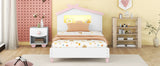 English Elm Twin Size Wood Platform Bed With House-Shaped Headboard and Motion Activated Night Lights (White+Pink)